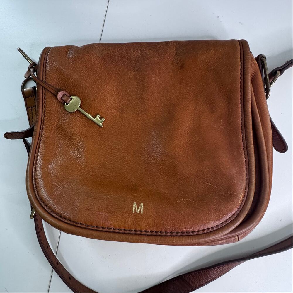 Fossil Rumi Small Leather Crossbody Saddle Bag Vintage Y2K w/key